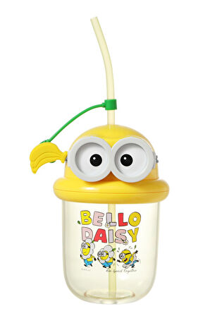 Minions Lisanslı Pipetli Figür Kapaklı Plastik Şişe (590ml)