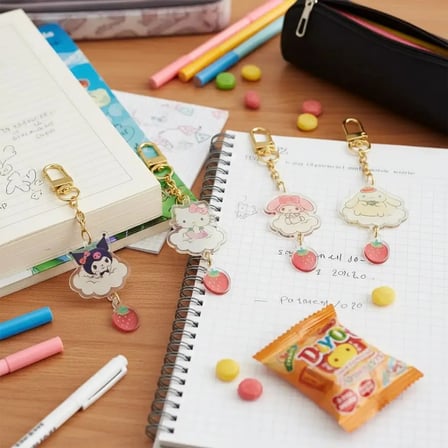 Sanrio Lisanslı Çilek Serisi Akrilik Anahtarlık - Karakter Figürlü ve Çinko Alaşım Çanta Aksesuarı