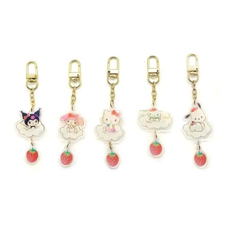 Sanrio Lisanslı Çilek Serisi Akrilik Anahtarlık - Karakter Figürlü ve Çinko Alaşım Çanta Aksesuarı