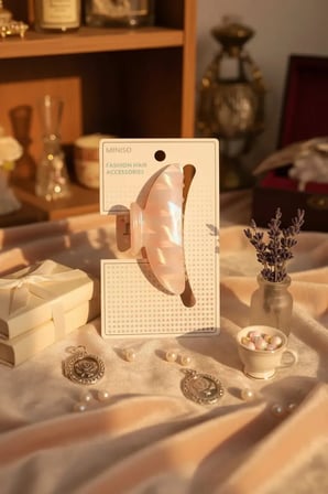 Miniso Lisanslı Pembe Mermer Desenli Mandal Saç Tokası 11 Cm – Güçlü Tutuşlu