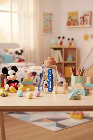 Disney Mickey Mouse Lisanslı Otomatik Kapaklı Askılı Plastik Suluk BPA İçermeyen 640 ML 19.5 Cm
