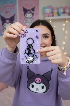 Sanrio Lisanslı Kuromi Metal Anahtarlık - Dayanıklı Çinko Alaşım Mor Detaylı Çanta ve Anahtar Süsü