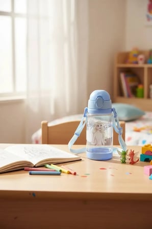 Disney Frozen Lisanslı Omuz Askılı ve Pipetli Plastik Su Şişesi (520 ml) – Mavi