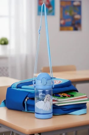 Disney Frozen Lisanslı Omuz Askılı ve Pipetli Plastik Su Şişesi (520 ml) – Mavi