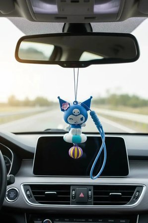 Sanrio Lisanslı Yaz Serisi Kuromi Karakterli Dikiz Aynası Araba Süsü ve Dekoratif Araç Aksesuarı
