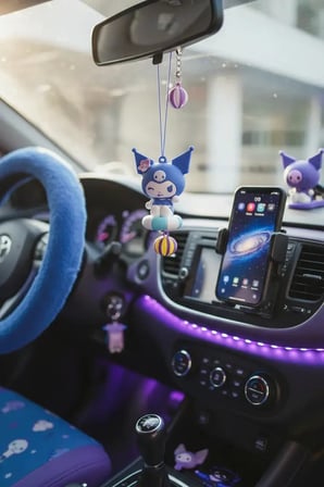Sanrio Lisanslı Yaz Serisi Kuromi Karakterli Dikiz Aynası Araba Süsü ve Dekoratif Araç Aksesuarı