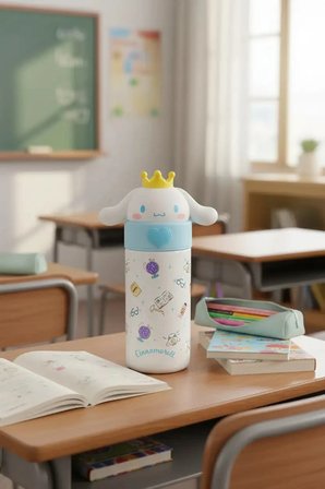Sanrio Lisanslı Paslanmaz Çelik Termos ve Sızdırmaz Sıcak/Soğuk Matara (350 ml) – Cinnamoroll