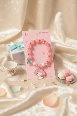 Sanrio Lisanslı My Melody Boncuklu ve Pembe Detaylı Şık Saç Lastiği – Çocuk ve Genç Toka Aksesuarı