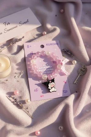 Sanrio Lisanslı Kuromi Boncuklu ve Fiyonk Detaylı Şık Saç Lastiği – Çocuk ve Genç Toka Aksesuarı