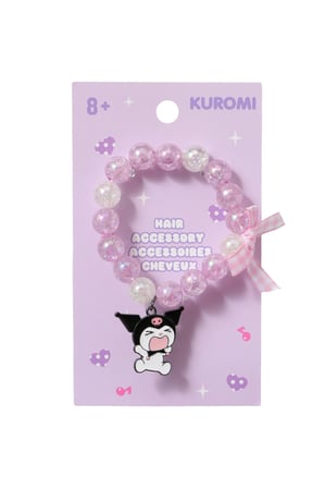 Sanrio Lisanslı Kuromi Boncuklu ve Fiyonk Detaylı Şık Saç Lastiği – Çocuk ve Genç Toka Aksesuarı