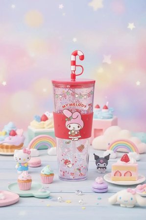 Sanrio Lisanslı My Melody Yılbaşı Koleksiyonu Çift Cidarlı ve Pipetli Şişe – Parlak Detaylı Matara