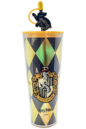 Harry Potter Lisanslı Hufflepuff Çift Cidarlı Pipetli Plastik Şişe