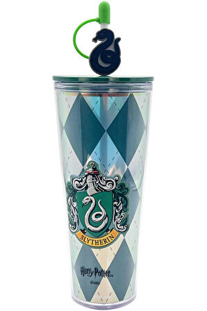 Harry Potter Lisanslı Slytherin  Çift Cidarlı Pipetli Plastik Şişe