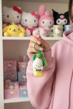 Sanrio Lisanslı Kış Serisi Işıklı Anahtarlık – Pochacco Temalı Figürlü Çanta Aksesuarı ve Hediyelik