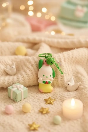 Sanrio Lisanslı Kış Serisi Işıklı Anahtarlık – Pochacco Temalı Figürlü Çanta Aksesuarı ve Hediyelik