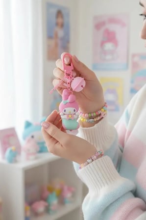 Sanrio Lisanslı Kış Serisi Işıklı Anahtarlık – My Melody Temalı Figürlü Çanta Aksesuarı ve Hediyelik