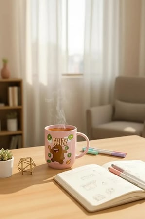We Bare Bears Lisanslı Grizz Tatlı Serisi Kaşıklı Bardak Seti – 2 Adet Seramik Kupa ve Kaşık Seti