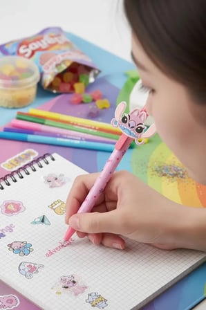 Disney Lisanslı Lilo & Stitch Angel Figürlü Tükenmez Kalem Seti – Masaüstü Dekoratif Standlı Yazı Seti