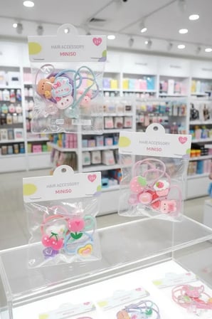Miniso Lisanslı Çantalı Seri Saç Lastiği Seti – 6 Adet – Pastel Renkli & Figürlü Düzenleyici