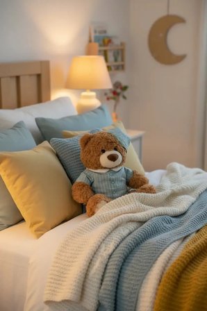 Miniso Lisanslı Pijamalı Oturan Ayı Figürlü Peluş Oyuncak 25 Cm