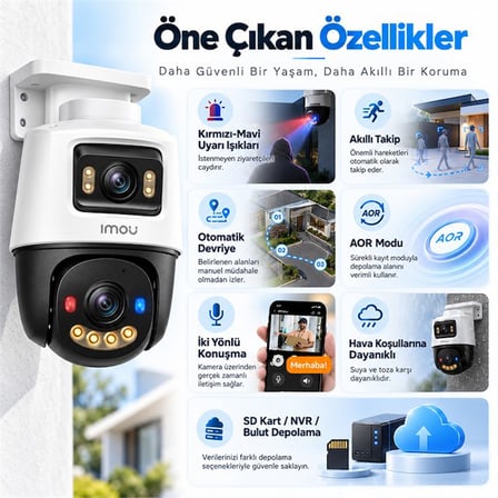 Imou Ipc PS70FP 8M0 Cruiser Dual 8MP Çift Lens Poe Renkli Gece Görüşlü Dış Mekan IP PT Kamera