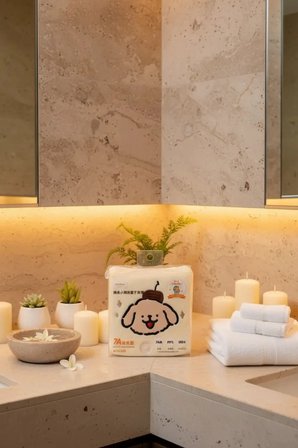 Miniso Maltese Serisi Nakışlı Saç Kurutma Örtüsü – Retriever Desenli Antibakteriyel Havlu