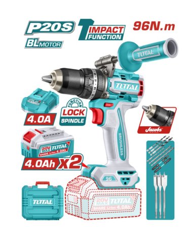 Total Tıdlı209686e Lı-ıon Akülü Kömürsüz Darbeli Matkap 96nm Yüksek Tork Gücü Çelik Mandren Güçlü Mo