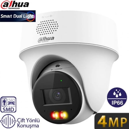 Dahua IPC-PT1439H-S-PV-0280B H265+ 4MP Gece Renkli Sesli Karşılıklı Konuşmalı Akıllı Çift Işık Aktif Caydırıcı Hem İç Hem Dış Ortam Hareketli Poe IP PT Kamera