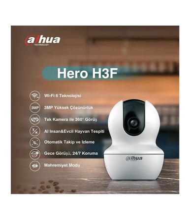 Dahua Hero H3F 2K 360° Dönebilen İç Mekan Wi-Fi Akıllı Bebek ve Güvenlik Kamerası (DH-H3F) - Beyaz