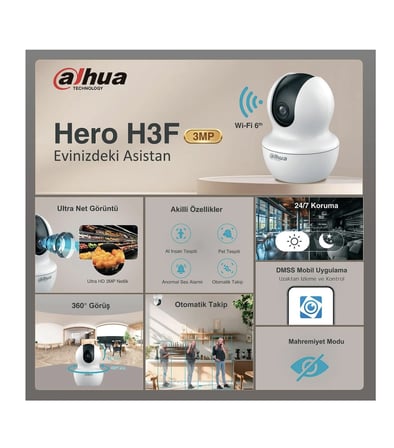 Dahua Hero H3F 2K 360° Dönebilen İç Mekan Wi-Fi Akıllı Bebek ve Güvenlik Kamerası (DH-H3F) - Beyaz