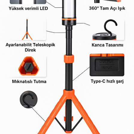 Wison Ws-623 Katlanabilir Tripodlu Şarjlı Kamp Işığı 3500 Lumen LED Fener