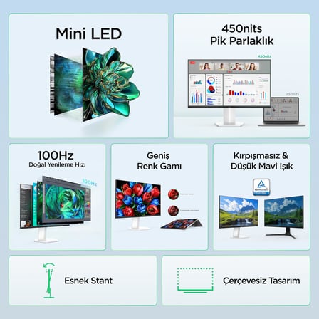 TCL 24G54 Ofis ve Çalışma Monitörü 24" 100Hz Fhd Mini LED Va Panel Ev, Okul ve Iş Ekranı (Hdmı+Vga, 400 Nits, Göz Koruma) (TCL Türkiye Garantili)