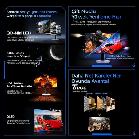 TCL 27C2A Pro Gaming Monitörü 27" 1ms 160Hz Dual-Mode UHD 4K Qd-Mini LED Profesyonel Oyuncu Monitörü (Hdmı+Dp, 2304 Bölge Lokal Karartma, Xdr 2000 Nits, Freesync Premium Pro & G-Sync Compatible) (TCL Türkiye Garantili)