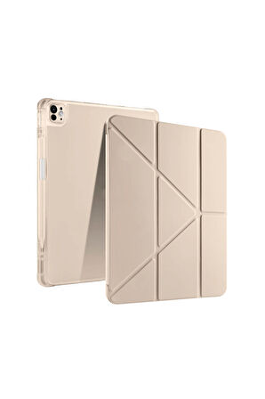 iPad PRO 13 2024 Uyumlu Kalem Bölmeli Akıllı Uyku Modlu Trifolding A2925 / A2926 Tablet Kılıfı