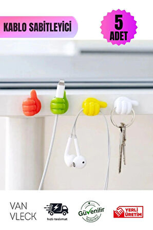 5’li El Figürlü Tutucu Set – Kablo, Takı, Yüzük ve Kolye Düzenleyici, Yapışkanlı Sabitleyici