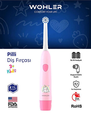 Wohler Değiştirilebilir Başlıklı Pilli Kız Çocuk Diş Fırçası 3+ , Fda Onaylı