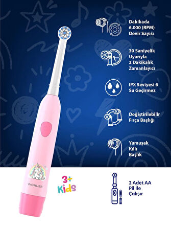 Wohler Değiştirilebilir Başlıklı Pilli Kız Çocuk Diş Fırçası 3+ , Fda Onaylı