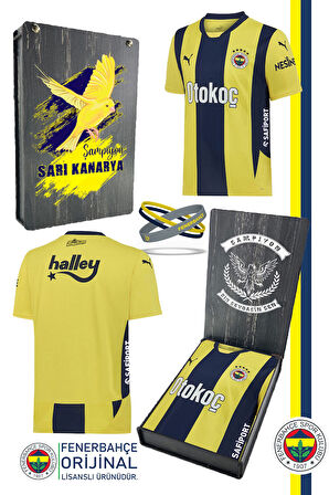 Fenerbahçe Orijinal Lisanslı 2024 Yeni Sezon Sarı Lacivert Çubuklu Forma + Bileklik Set H