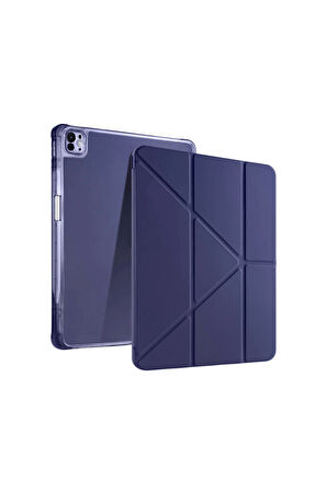 iPad PRO 13 2024 Uyumlu Kalem Bölmeli Akıllı Uyku Modlu Trifolding A2925 / A2926 Tablet Kılıfı