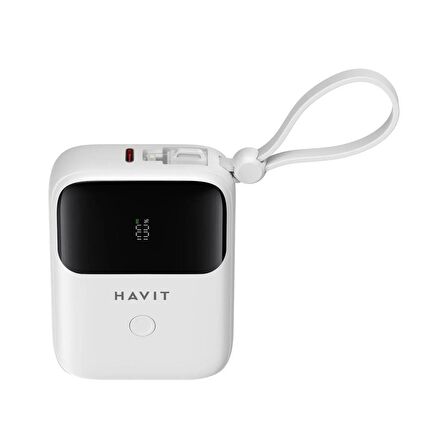 Havit PB5215 Type-C ve Lightning Kablo 10.000 Mah LED Göstegeli Powerbank Beyaz