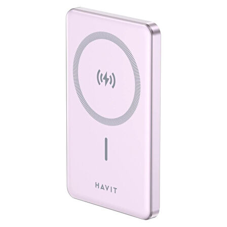 Havit PB5202 5.000mAh Magsafe Manyetik Kablosuz Powerbank Ultra Ince 20W, Iphone Uyumlu - Mor