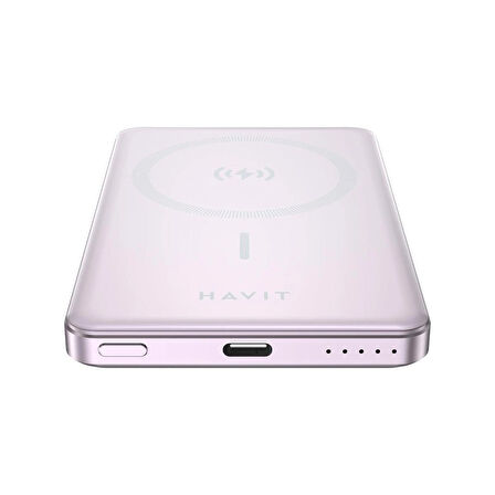 Havit PB5202 5.000mAh Magsafe Manyetik Kablosuz Powerbank Ultra Ince 20W, Iphone Uyumlu - Mor