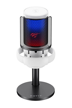 Havit Gamenote GK50 RGB Yayıncı Mikrofon - 24bit/192kHz - Kardioid - Gürültü Engelleme - Type-C + 3.5mm - Beyaz