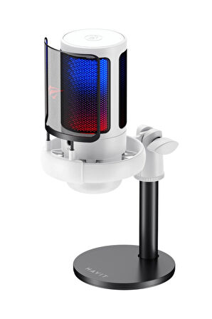 Havit Gamenote GK50 RGB Yayıncı Mikrofon - 24bit/192kHz - Kardioid - Gürültü Engelleme - Type-C + 3.5mm - Beyaz