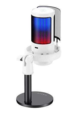 Havit Gamenote GK50 RGB Yayıncı Mikrofon - 24bit/192kHz - Kardioid - Gürültü Engelleme - Type-C + 3.5mm - Beyaz