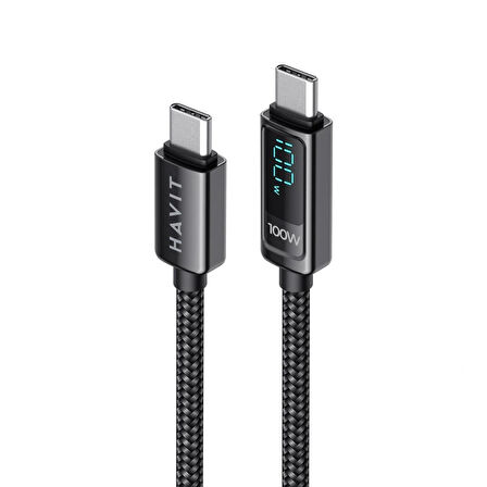 Havit CB6247 PD100W Type-C to Type-C Göstergeli Şarj Kablosu
