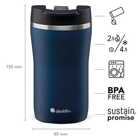 Aladdin Cafe Thermavac Leak-Lock Lacivert 250 ml Paslanmaz Çelik Termos Mug