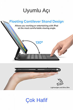 iPad Pro 13 Uyumlu Magic Style Manyetik Yapışmalı Klavyeli Tablet Kılıfı