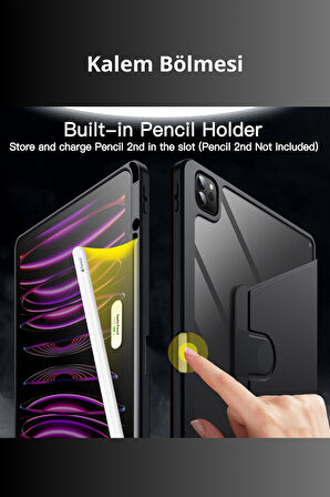 iPad Air 13 inç 2024 360 Derece Dönebilen Standlı Pino iPad Tablet Kılıfı