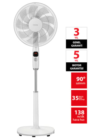 26 Hız Kademesi Ultra Sessiz  Motor 9 Kanatlı Kumandalı Vantilatör F-DSE70CIS(W)